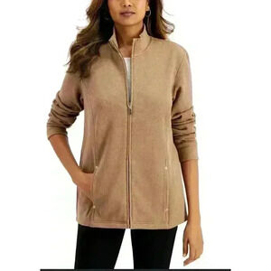 Karen Scott Woman’s Sport Ribbed Mock Neck Full Zip Sweater (Chestnut, Size XXL)